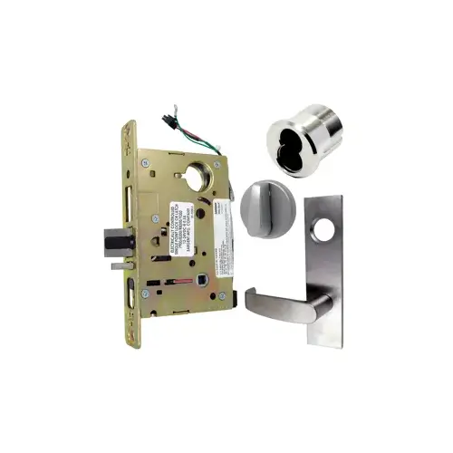 KIT - Electrified Mortise Lock, LW1L - LW1 Escutcheon x L Lever, Fail Secure 24V, LFIC Large Format IC Prep, Less Core, Grade 1, 626/26D Satin Chrome