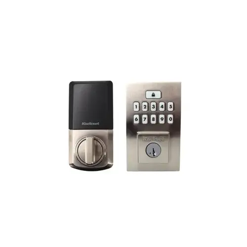 Smartcode Contemporary Electronic Deadbolt, KW1 SmartKey, Radius Corner Adjustable Latch 2-3/8"-2-3/4" Backset, Grade 2, Satin Nickel US15/619, Clear Pack