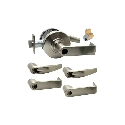 KIT - Grade 1 Entrance, Cylindrical Lock, Athens Lever, Key-in-Lever Schlage Keyway, E Keyway (0-Bitted Brushed Chrome Cylinder 626), 2-3/4" Backset, UL, ANSI Strike, 619/US15 Satin Nickel