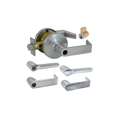 KIT - Grade 1 Storeroom Latitude Lever, Key in Lever, 6-Pin C123 Keyway (1-Bitted Brushed Chrome Cylinder 626), 2-3/4" Backset, UL, ANSI Strike, Satin Chrome 626, US26D