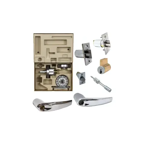 KIT - Grade 2, Office Athens Lever, Key in Lever, C145 Keyway (0-Bitted Brushed Chrome Cylinder 626), 2-3/8" Backset, ANSI Strike, Bright Chrome 625, US26