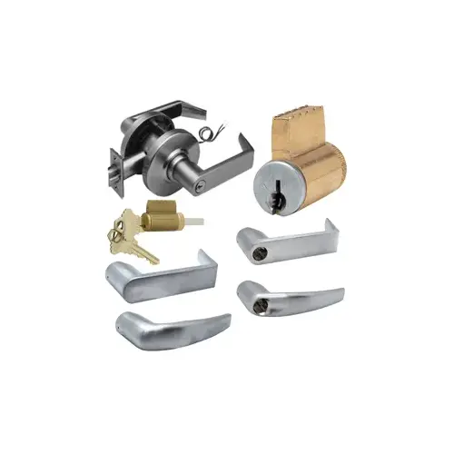 KIT - Grade 1 Electric Lock/Unlock (EL/EU) Storeroom Athens Lever, 12/24VDC, Key in Lever, 6-Pin S145 Keyway (0-Bitted Brushed Chrome Cylinder 626), 2-3/4" Backset, UL, ANSI Strike, Satin Chrome 626, US26D