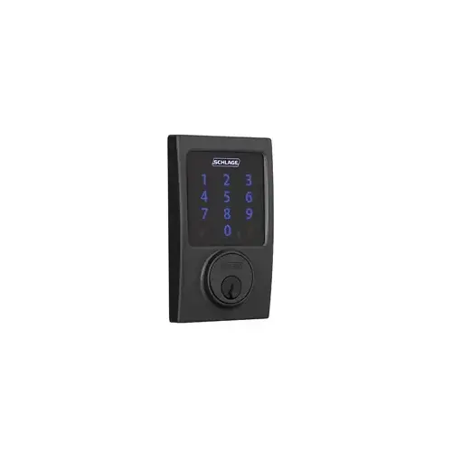 Touchscreen Deadbolt Century with Z-Wave, Built in Alarm, Adjustable Backset, Grade 1, C Keyway, Matte Black 622, US19