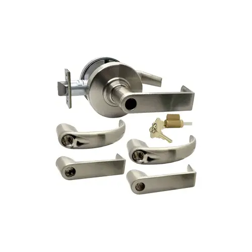 KIT - Grade 1 Entrance/Office, Cylindrical Lock, Spartan Lever, Key-in-Lever Schlage Keyway, C Keyway (0-Bitted Brushed Chrome Cylinder 626), 2-3/4" Backset, UL, ANSI Strike, 619/US15 Satin Nickel