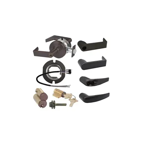 KIT - Grade 1 Electric Lock/Unlock (EL/EU) Storeroom Athens Lever, 12/24VDC, RX Switch, FSIC Prep (Schlage Large Format IC, C Keyway Core (1-Bitted Dark Brown Core 613), 2-3/4" Backset, UL, ANSI Strike, Aged Bronze 643E, US11