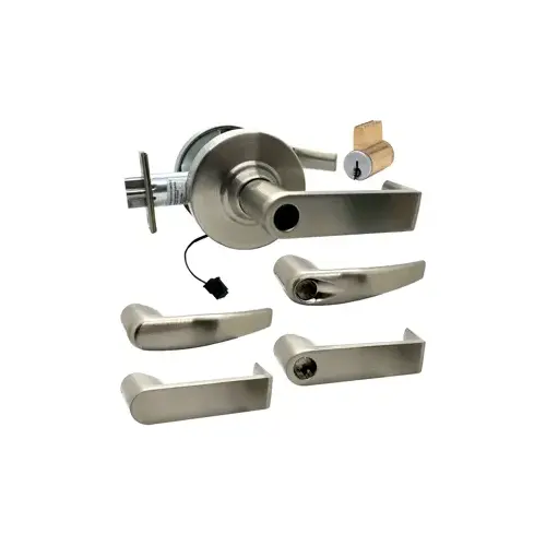 KIT - Grade 1 Electric Lock/Unlock (EL/EU), Storeroom, Cylindrical Lock, Athens Lever, 12/24VDC, Key-in-Lever Schlage Keyway, C Keyway (0-Bitted Brushed Chrome Cylinder 626), 2-3/4" Backset, UL, ANSI Strike, 619/US15 Satin Nickel