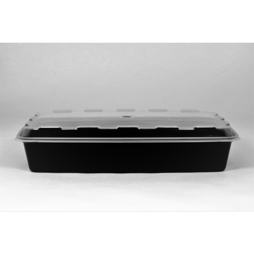 CUBEWARE CR-1147B Cubeware 48 Ounce Rectangular Black Container With Clear Lid, 100 Set