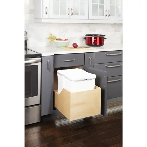 Hardware Resources CAN-WBMD3518WH Double 35 Quart Wood Bottom-Mount Soft-close Trashcan Rollout for Hinged Doors, Includes Two White Cans