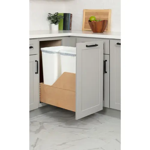 Hardware Resources CDM-WBMD50WH Double 50 Quart Wood Bottom-Mount Soft-close Trashcan Rollout for Door Mounting, Includes Two White Cans