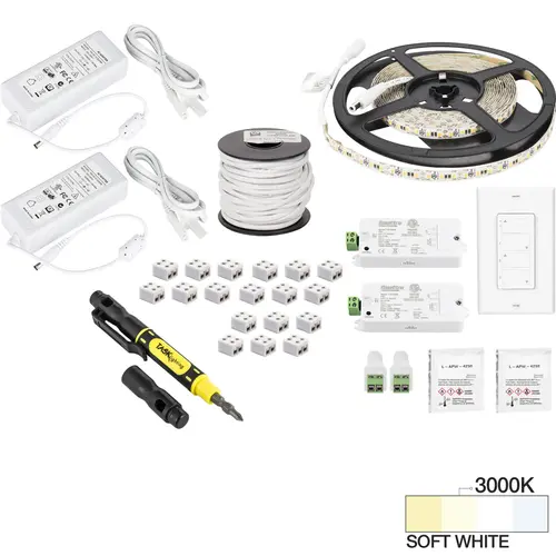 Task Lighting L-VK2Z2A-16-30 16 Ft.. 225 Lumens/Ft. 12-volt Standard Output Duo Wireless Controller Tape Light Kit, 2 Zone 2 Area, Single-White, SoFt. White 3000K