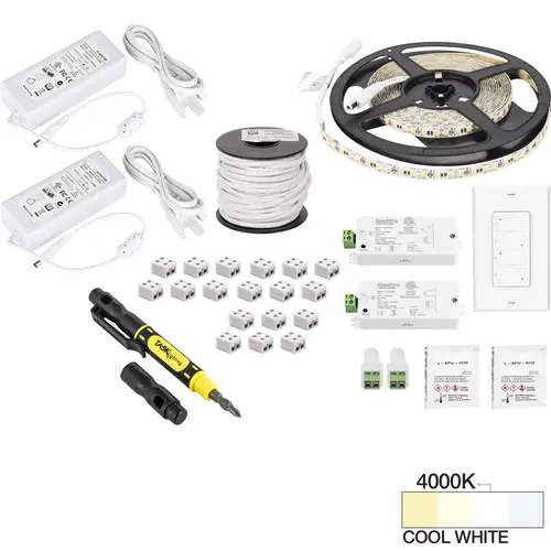 Task Lighting L-VK2Z2A-16-40 16 Ft.. 225 Lumens/Ft. 12-volt Standard Output Duo Wireless Controller Tape Light Kit, 2 Zone 2 Area, Single-White, Cool White 4000K