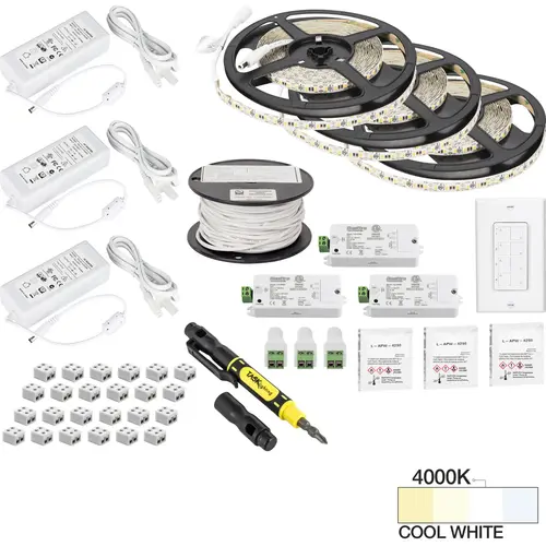 Task Lighting L-VK3Z3A-49-40 49 Ft., 225 Lumens/Ft. 12-volt Standard Output Quattro Wireless Controller Tape Light Kit, 3 Zone 3 Area, Single-White, Cool White 4000K