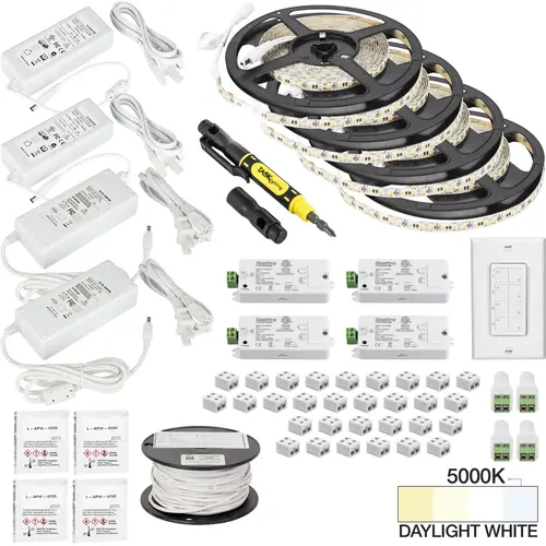 Task Lighting L-VK4Z4A-65-50 65 Ft., 225 Lumens/Ft. 12-volt Standard Output Quattro Wireless Controller Tape Light Kit, 4 Zone 4 Area, Single-White, Daylight White 5000K