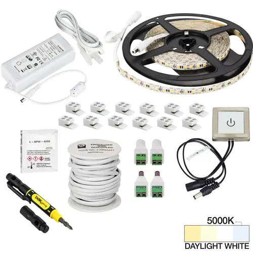 Task Lighting L-VTDK-16-50 16 Ft., 225 Lumens/Ft. 12-volt Standard Output Touch Dimmer Switch Tape Light Kit, Single-White, Daylight White 5000K