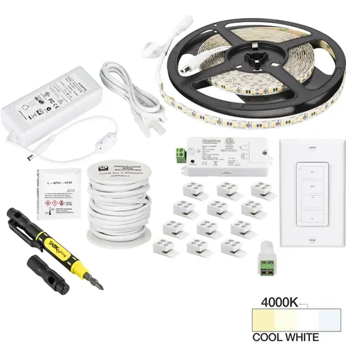 Task Lighting L-VUK1Z1A-16-40 16 Ft., 225 Lumens/Ft. 12-volt Standard Output Uno Wireless Controller Tape Light Kit, 1 Zone 1 Area, Single-White, Cool White 4000K
