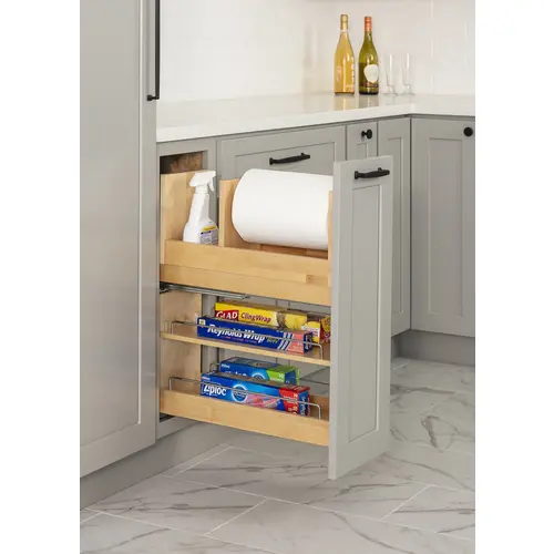 Hardware Resources PTBPO2-8SC 8" "No Wiggle" Soft-close Paper Towel Base Pullout UV Coated