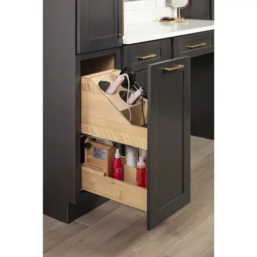 11" "No Wiggle" Powered Vanity Pullout for 15" Standard Full Height Base Cabinet UV Coated