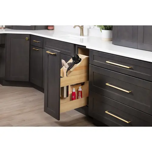 Hardware Resources PVBPOF8-SC 8" "No Wiggle" Powered Vanity Pullout for 12" Standard Full Height Base Cabinet UV Coated