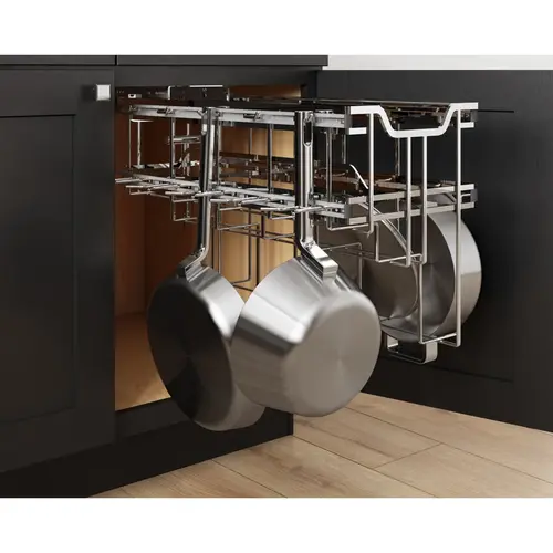 Polished Chrome STORAGE WITH STYLE  Soft-close Hanging Pan Pullout