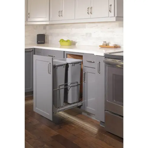 50qt Wire Double Trashcan Pullout with Soft-close Slides Polished Chrome