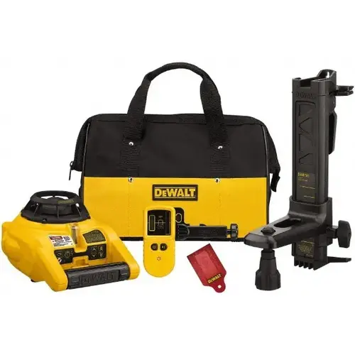 100 ft (Interior) & 600 ft (Exterior) Measuring Range, 1/4" at 100 ft & 2mm at 10m Accuracy, Self-Leveling Rotary Laser with Detector
