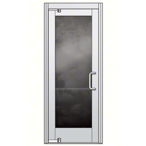 Premium Brushed Stainless Aluminum Medium Stile for 1/2" Glazing; Brushed Stainless 3.34375" Top Rail; 9.5 Bottom Rail; Concealed Hinge Tube; LHR Door with Panic