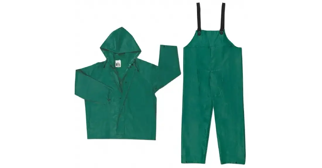 MCR Safety 3882X5 Two-Piece Rain Suit, Jacket w/Hood, Bib Pants