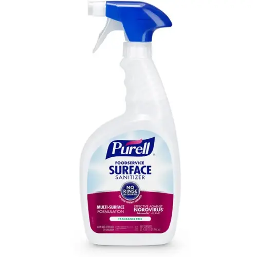Foodservice Surface Sanitizer, 32 fl oz, Capped Bottle with Spray Trigger, Alcohol-Like Scent Colorless