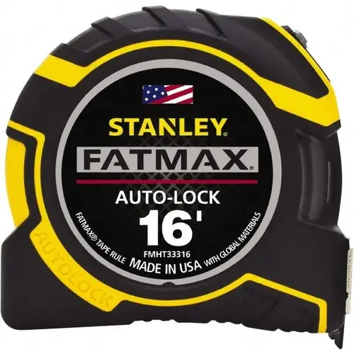 Tape Measure: 16 ft Long, 1-1/4" Width, Black & Yellow Blade BladeArmor (Blade)