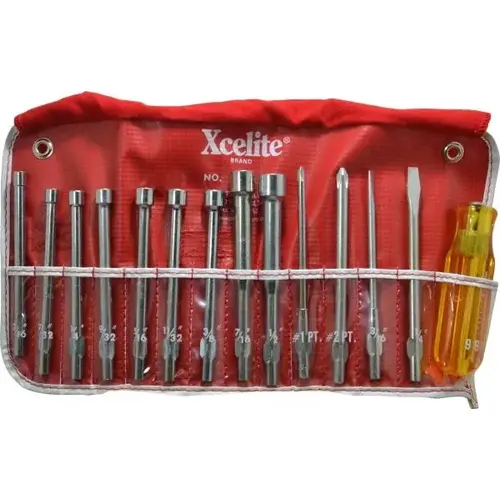 Xcelite by Weller 99PRN Nut Driver Set: 14 Pc, 3/16 to 1/2", Hollow Shaft, Plastic Handle