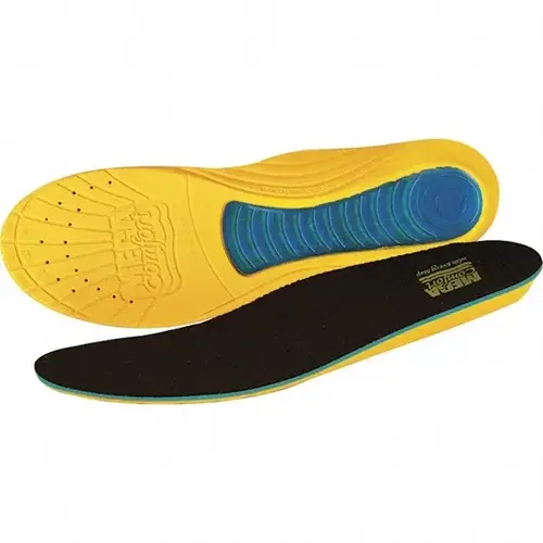 MegaComfort MS-M67/W89 MegaSole  Gel Anti-Fatigue Insole, Men's 06 and 07/Women's 08 and 09, Gel Enhanced/ Dual Layer Memory Foam, Yellow/Blue/Black - pack of 10