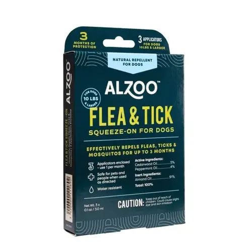 Alzoo 001-132829 Plant-Based Flea & Tick Squeeze-On for Dogs - 3 applicators