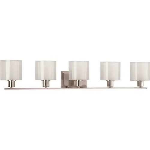 Progress Lighting P2081-09 Progress Lighting Invite Five Light Brushed NICKEL Bath Light With White Glass