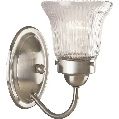 Progress Lighting P3287-09 Progress Lighting Joy One Light Brushed NICKEL Bath Light With Etched Glass