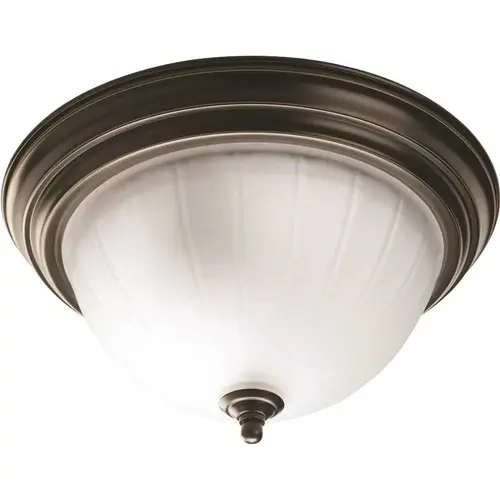 Progress Lighting P3817-20 Progress Lighting Bronze Two-Light Flush Fixture With Etched Ribbed Glass