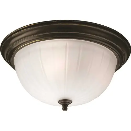 Progress Lighting P3818-20 Progress Lighting Bronze Three-Light Flush Fixture With Etched Ribbed Glass
