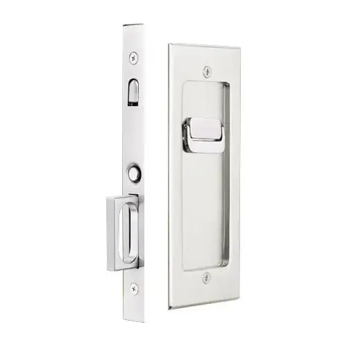 7-1/4" Height Privacy Pocket Door Mortise Lock from the Modern Rectangular Collection Satin Nickel