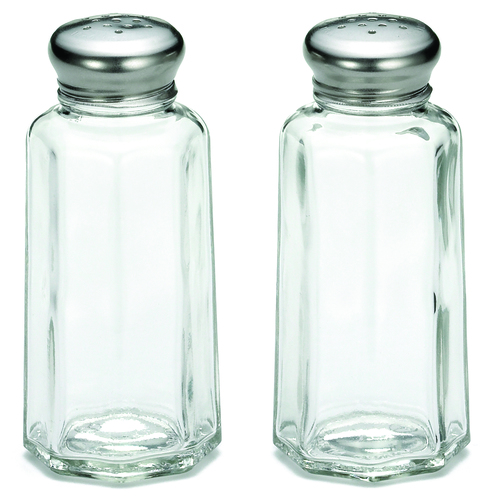 Tablecraft 2 Ounce Paneled Salt And Pepper Stainless Steel Top Glass Shaker, 24 Each