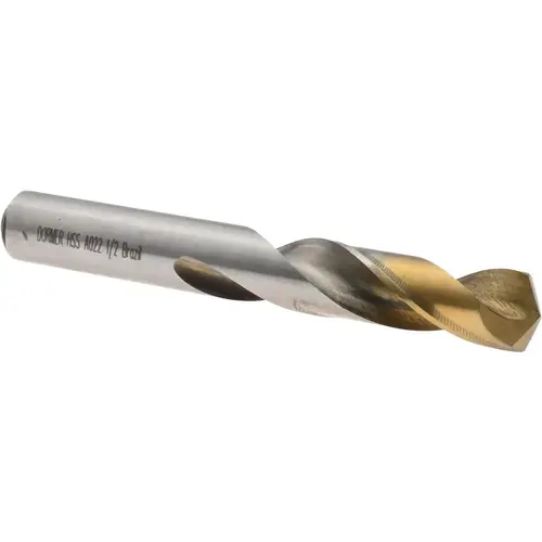 Dormer Pramet 5967178 Screw Machine Length Drill Bit: 1/2" Dia, 135 deg Point, High-Speed Steel TiN