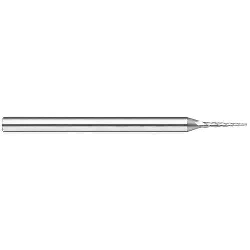 Tapered End Mill: 3 degree per Side, 0.06" Small Dia, 0.6" LOC, 3 Flutes, Solid Carbide, Square End Bright/Uncoated