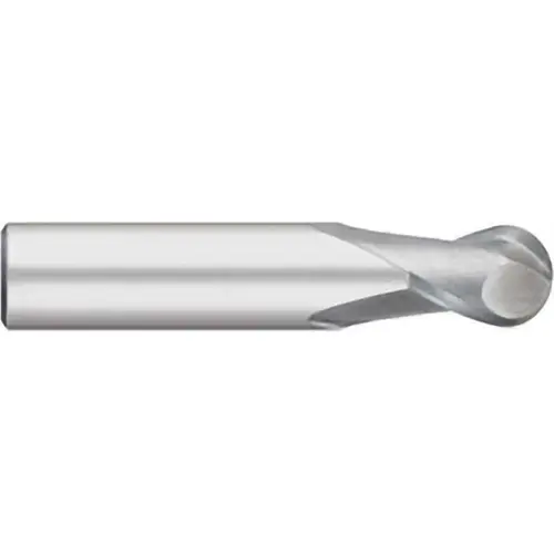 Ball End Mill: 1/8" Dia, 1/4" LOC, 2 Flute, Solid Carbide Bright/Uncoated