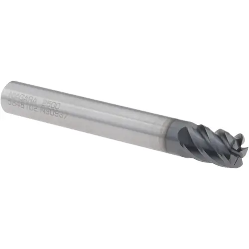 Corner Radius End Mill: 1/4" Dia, 3/8" LOC, 0.0300" Radius, 5 Flute, Solid Carbide AlTiN
