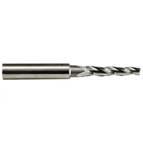 Tapered End Mill: 7 degree per Side, 3/32" Small Dia, 3/4" LOC, 3 Flutes, High Speed Steel, Square End
