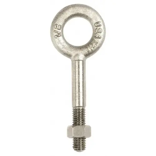 Gibraltar 08225 9 Fixed Lifting Eye Bolt: Without Shoulder, 800 lb Capacity, 5/16 Thread, Grade 316 Stainless Steel