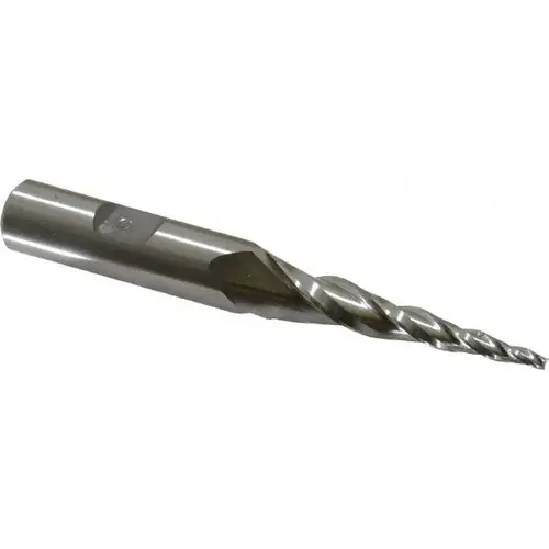 Tapered End Mill: 5 degree per Side, 3/32" Small Dia, 1-3/4" LOC, 3 Flutes, High Speed Steel, Square End Uncoated