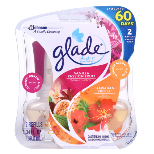 GLADE 70498 PlugIns Passion Fruit/Hawaiian Breeze Scented Oil Air Freshener Refill (2-Count)