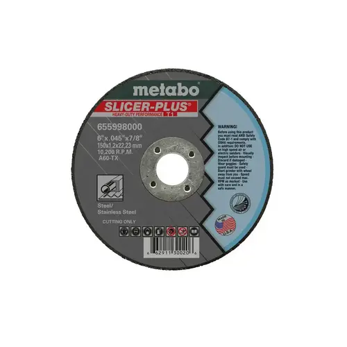 Metabo 655998000 Cutoff Wheel: Type 1, 6" Dia, 0.045" Thick, 7/8" Hole, Aluminum Oxide