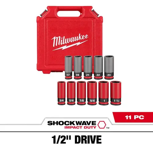 Socket Sets; Set Type: Socket Set ; Measurement Type: Inch/Metric ; Drive Size: 1/2 in ; Minimum Size (Inch): 3/4 ; Maximum Size (Inch): 1-1/16 ; Tool Type: Lugnut Socket Set