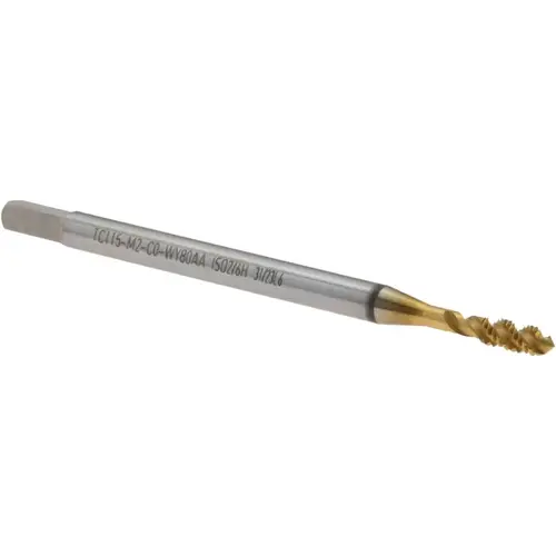 Walter-Prototyp 7606182 Spiral Flute Tap: M2 Metric, 3 Flutes, Semi-Bottoming, 6H Class of Fit, High Speed Steel-E, TiN Coated