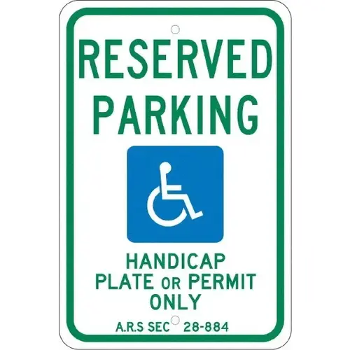 Accuform TMS305J Reserved Parking Sign: Rectangle, "Reserved Parking Handicap Plate Or Permit Only A.R.S SEC 28-884"
